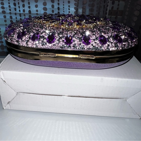 RAMLA Purple Jeweled Clutch with Chain Handbag NWOT - Picture 3 of 9